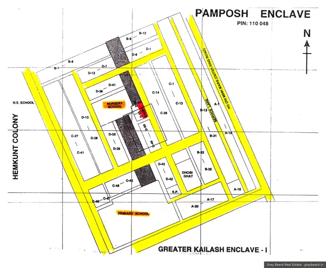 Plan of Pamposh Enclave, South Delhi