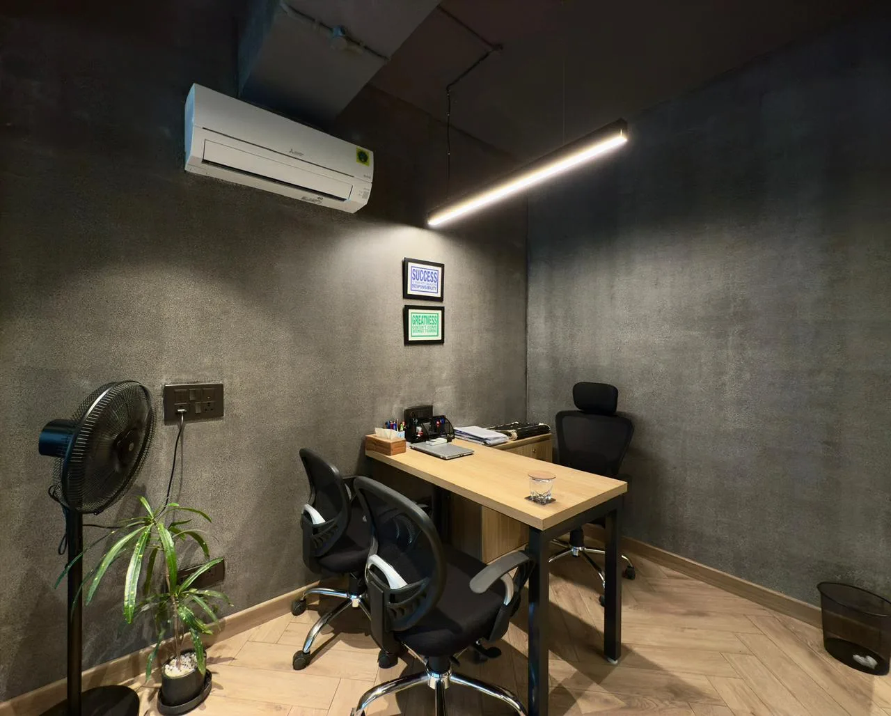 A cabin at the Grey Beard office