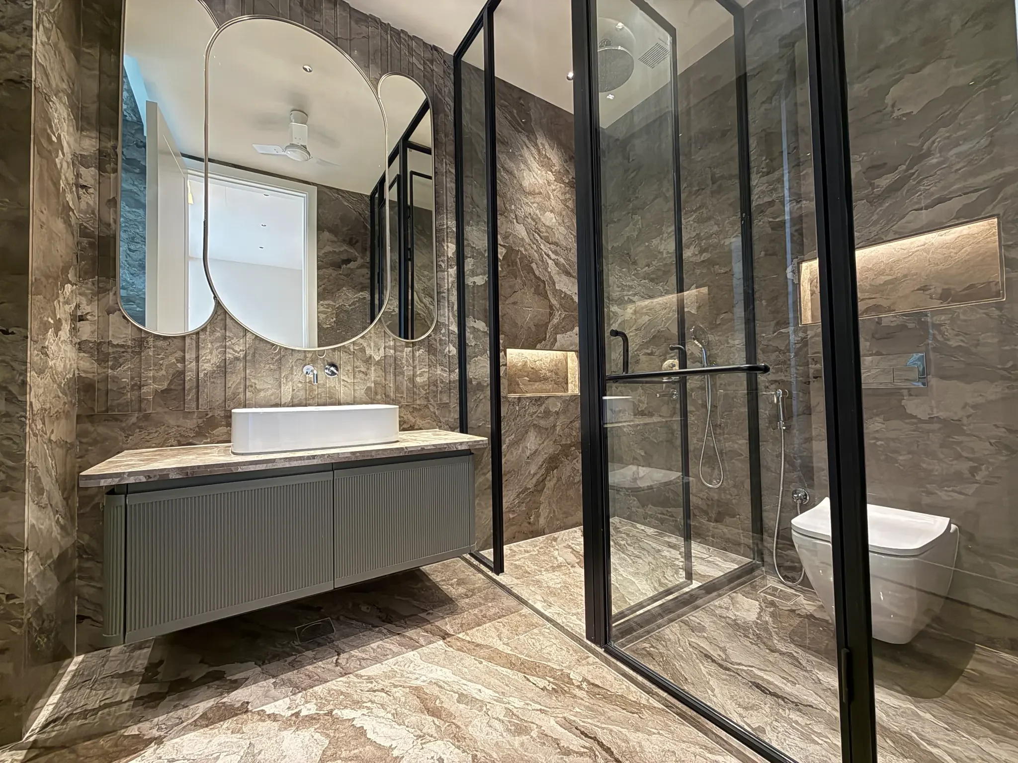Another bathroom, with a glass shower